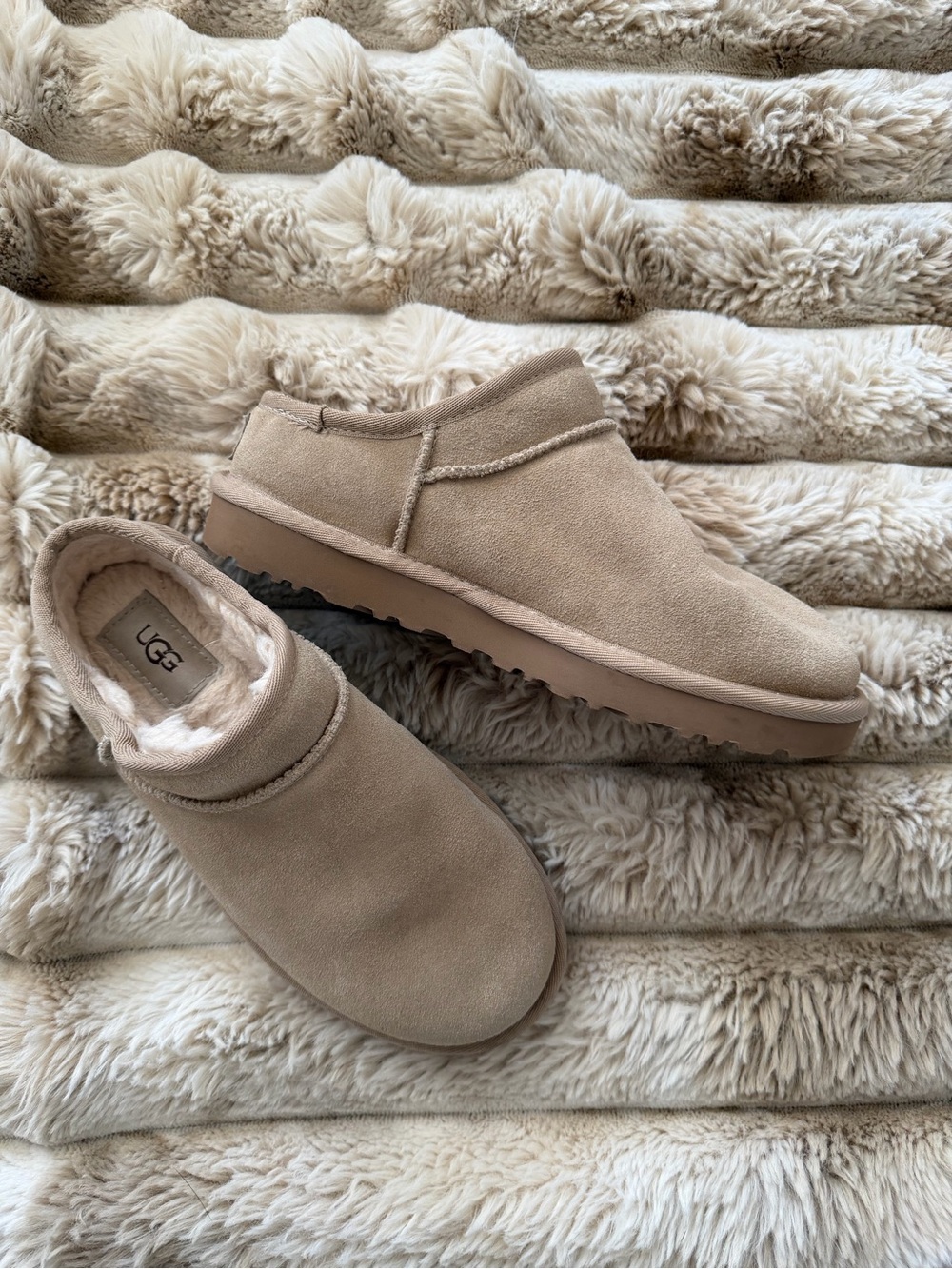 UGG Women's Suede Slip-On Clog in Light Beige